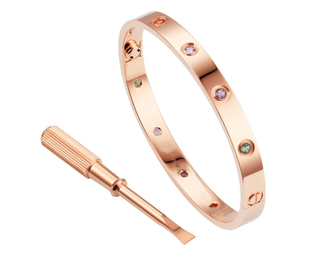 18K pink gold Cartier Love bracelet set with 10 gems