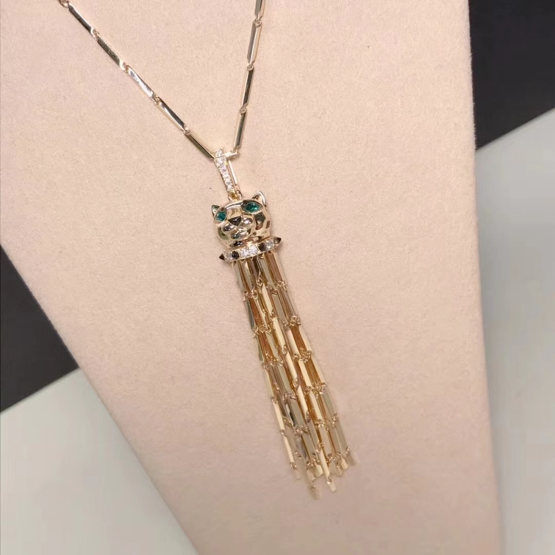 Panthère de Cartier Tassel Long Necklace in 18k Yellow Gold with Diamond Emerald & Onyx