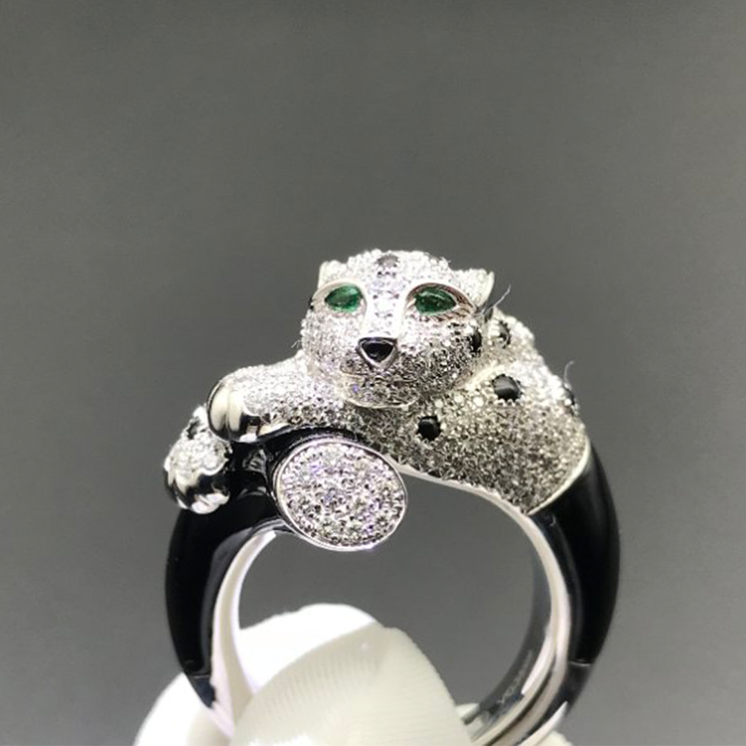 Panthère de Cartier ring 18K white gold pave diamond with emeralds and onyx CRH4275500