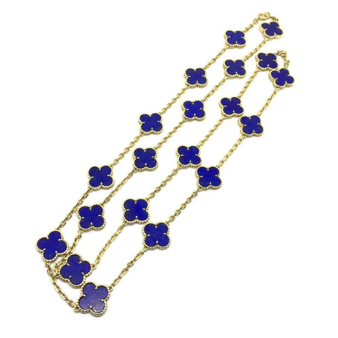 18k Yellow Gold Van Cleef & Arpels Vintage Alhambra Lapis Lazuli 20 Motif Necklace