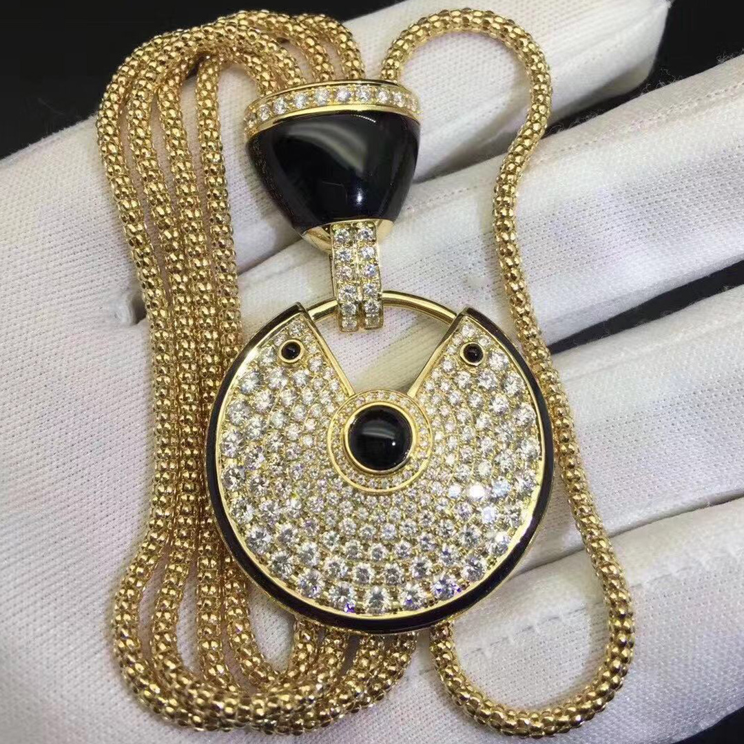 18K Yellow Gold Amulette de Cartier Diamond Bracelet with Onyx & Black Lacquer Large Model